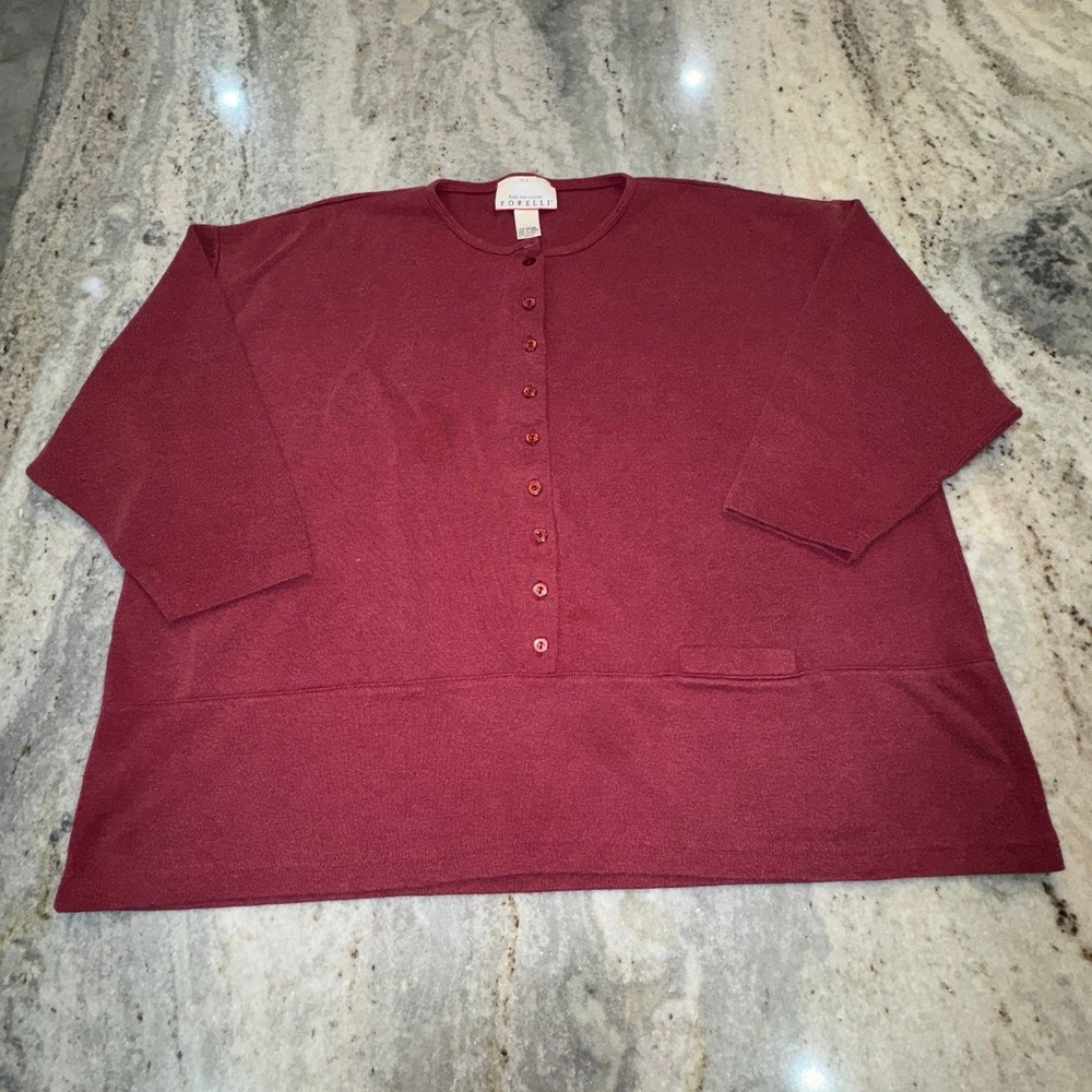 Vintage 80s Forelli XL‎ Women's Sweater Sweatshirt Burgundy 3/4 Sleeve Boxy